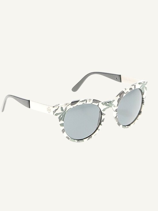 Tory Burch Floral Print Round Sunglasses Gray Lenses White Black Frame main image 4